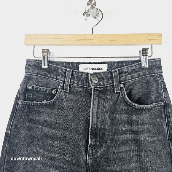 Reformation distressed Julia High Cigarette Jeans High Waist Black Jeans Zip Fly - Picture 6 of 8